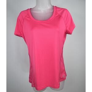 Reebok women's size M t-shirt pink scoop neck short sleeves "Reebok" logo